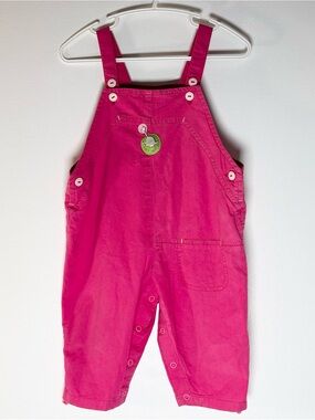 Rare Vintage 80s Brouette et Trottinette Hot Pink Cotton Baby Overalls scoop